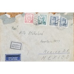 J) 1956 CZECHOSLOVAKIA, ILLUSTRATED PEOPLE, MULTIPLE STAMPS, AIRMAIL, CIRCULATED COVER, FROM CZECHOSLOVAKIA TO MEXICO