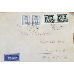 J) 1956 CZECHOSLOVAKIA, SHIELD, ILLUSTRATED PEOPLE, MULTIPLE STAMPS, AIRMAIL, CIRCULATED COVER, FROM CZECHOSLOVAKIA TO MEXICO