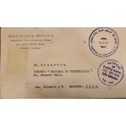 L) 1949 COSTA RICA, METHER STAMPS, SAN JUAN DE DIOS HOSPITAL, CIRCULATED COVER FROM COSTA RICA TO CARIBBEAN