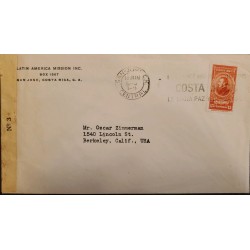 L) 1945 COSTA RICA, FRANCISCO MORAZAN, 15 CENTS, Nº 3, SLOGAN CANCELATION, CIRCULATED COVER FROM COSTA RICA TO USA