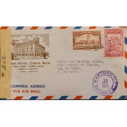 L) 1942 COSTA RICA, LA SABANA INTERNATIONAL AIRPORT, CONTINENTAL DEFENSE, FLAG, ARCHITECTURE, AIRMAIL, CARTERO