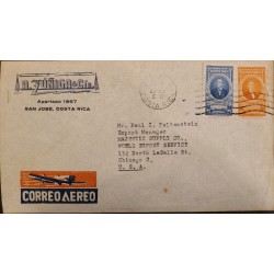 L) 1949 COSTA RICA, ANICETO ESQUIVEL, JOSE MARIA ALFARO, AIRMAIL, CIRCULATED COVER FROM COSTA RICA TO USA