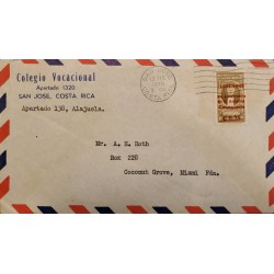 L) 1950 COSTA RICA, BRAULIO CARRILLO, BROWN, SURCHARGE, AIRMAIL, CIRCULATED COVER FROM COSTA RICA TO USA