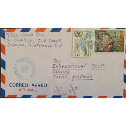 A) 1972, GUATEMALA, ENTIRE LETTER FROM JALAPA TO TURKU-FINLAND, AIRMAIL, ANNIVERSARY OF UNICEF, LAKE OF ATITLAN STAMPS