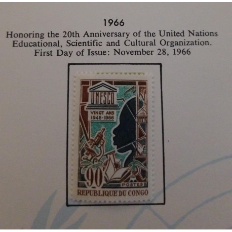 J) 1966 CONGO, HONORING THE 20TH ANNIVERSARY OF THE UNITED NATIONS EDUCATIONAL, SCIENTIFIC AND CULTURAL ORGANIZATION