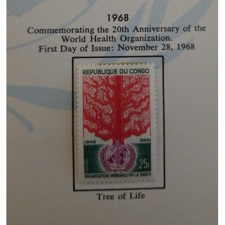 J) 1968 CONGO, COMMEMORATING THE 20TH ANNIVERSARY OF THE WORLD HEALTH ORGANIZATION, PAGE NOT INCLUDED UNLESS