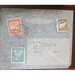 M) 1950 CIRCA, CHILE, 5 PESOS, LANDSCAPE, RED, 2 PESOS, BLUE, TERRESTRIAL GLOBE, 50 CENTS, BROWN, ANDES, AIRMAIL