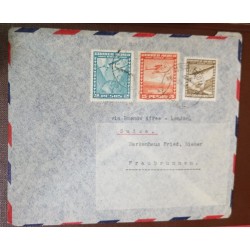 M) 1950 CIRCA, CHILE, 5 PESOS, LANDSCAPE, RED, 2 PESOS, BLUE, TERRESTRIAL GLOBE, 50 CENTS, BROW , ANDES, AIRMAIL