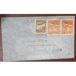 M) 1950 CIRCA, CHILE, 50 CENTS, AIRPLANE, BROWN, 6 PESOS, ORANGE, AIR MAIL, CIRCULATED COVER FROM CHILE TO SWITZERLAND