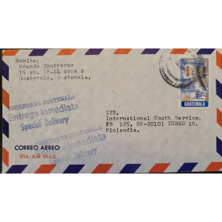 A) 1979, GUATEMALA, FROM ZONA 6 TO FINLAND, SPECIAL DELIVERY, AIRMAIL, QUETZALTENANGO YEAR STAMP, XF