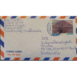 A) 1995, GUATEMALA, TOURISM, FROM MONSERRAT TO FINLAND, AIRMAIL, LAKE AND VOLCANO EXTINTO STAMP