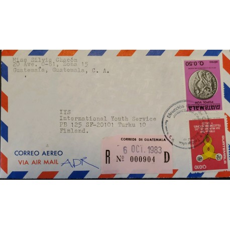 A) 1983, GUATEMALA, REGISTERED, FROM ZONA 15 TO FINLAND, AIRMAIL,