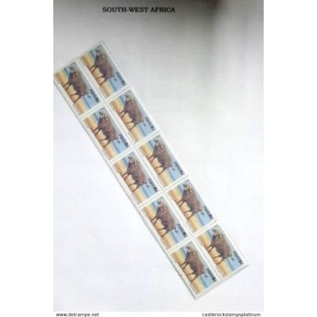 A) 1985, SOUTH-WEST AFRICA, BUFFALO CAFRE, MULTICOLORED, BLOCK OF 10, PERFORATED