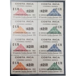 L) 1982 COSTA RICA, TRIANGLE, IX PHILATELIC EXHIBITION, REVALUATION SURCHARGE ON SCOTT C640-3, STAMP ON STAMP
