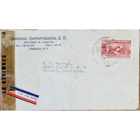 J) 1943 MEXICO, EAGLEMAN OVER MOUNTAINS, OPEN BY EXAMINER, AIRMAIL, CIRCULATED COVER, FROM MEXICO TO WASHINGTON