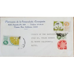 J) 1984 MEXICO, MEXICO EXPORT, COTTON, TOMATO, MULTIPLE STAMPS, AIRMAIL, CIRCULATED COVER, FROM TIJUANA TO CALIFORNIA