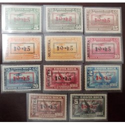 L) 1945 COSTA RICA, MUESTRA, SPECIMEN, OVERPRINT, MAIL PLANE ABOUT TO LAND, ALLEGORY, AIRPLANE, COLOR VARIETY
