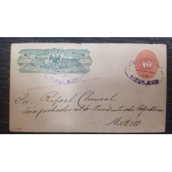 J) 1810 MEXICO, EXPRESS WELLS FARGO, NUMERAL 10 CENTS, POSTAL STATIONARY, PURPLE CANCELLATION, AIRMAIL