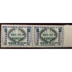 L) 1953 COSTA RICA, INVERTED OVERPRINT, NATIONAL INDUSTRIES, 10 CENTS, CHRISTMAS SEAL FOR CHILD CARE, AIRMAIL