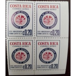L) COSTA RICA, IMPERF, XXV ANNIVERSARY SIGNING LETTER O.E.A, FLAG, AIRMAIL, 0.20C