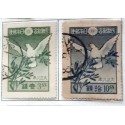 L) 1919 JAPAN, DOVE AND OLIVE BRANCH, SCOTT 158 10s DARK BLUE, 3S GREEN