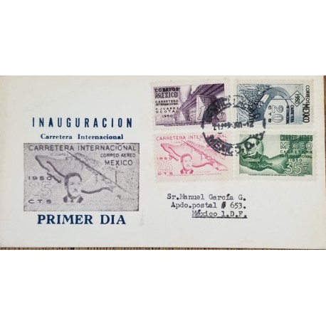 J) 1950 MEXICO, INAUGURATION OF THE INTERNATIONAL ROAD, MULTIPLE STAMPS, FDC