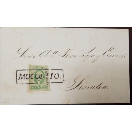 J) 1856 MEXICO, 2 REALES GREEN, MOCORITO SINALOA, CIRCULATED COVER, FROM MEXICO TO SINALOA