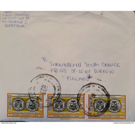 A) 1984, GUATEMALA, ARCHBISHOPS 'SHIELDS, FROM SAN CRISTOBAL TO FINLAND, AIRMAIL
