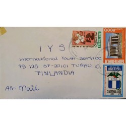 A) 1986, GUATEMALA, COATS OF ARMS, LETTERS SENT TO FINLAND ADDRESSED TO INTERNATIONAL YOUTH SERVICE BY AIR MAIL,