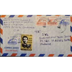 A) 1989, GUATEMALA, SAN JUAN BOSCO AND MIGUEL ANGEL ASTURIAS CULTURAL CENTER, FROM JALAPA TO FINLAND, AIRMAIL, XF