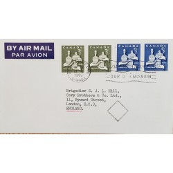 A) 1965, CANADA, CHRISTMAS, FROM OTTAWA TO LONDON-ENGLAND, FDC, AIRMAIL WITH SQUARE CANCELLATION SEAL