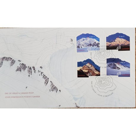 A) 2002, CANADA, MOUTAINS, FDC, MOUNT LOGAN CANADA 5.959m, MOUNT MCKINLEY 6.194m