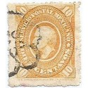 J) 1884 MEXICO, MEDALLION, 10 CENTS ORANGE, HIDALGO'S HEAD, FLOWER, BLACK CANCELLATION