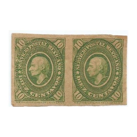 J) 1884 MEXICO, MEDALLION, PAIR, 10 CENTS GREEN, HIDALGO'S HEAD