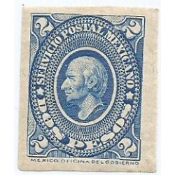 J) 1884 MEXICO, MEDALLION, HIDALGO'S HEAD, 2 CENTS BLUE, MINT