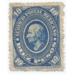 J) 1884 MEXICO, HIDALGO'S HEAD, 10 CENTS BLUE, MEDALLION, XF