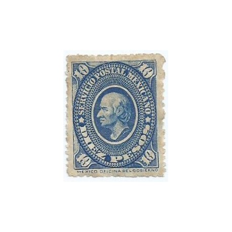 J) 1884 MEXICO, HIDALGO'S HEAD, 10 CENTS BLUE, MEDALLION, XF