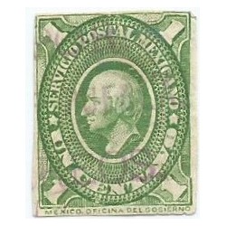 J) 1884 MEXICO, MEDALLION HIDALGO'S HEAD, 1 CENT GREEN, PURPLE CANCELLATION, XF