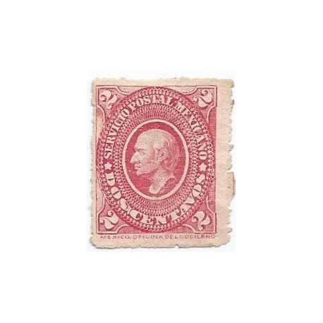 J) 1884 MEXICO, MEDALLION, 2 CENTS RED, HIDALGO'S HEAD, MINT