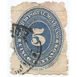 J) 1885 MEXICO, NUMERAL 5 CENTS BLUE, OVAL CANCELLATION