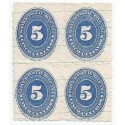J) 1887 MEXICO, NUMERAL, 5 CENTS BLUE, BLOCK OF 4, XF