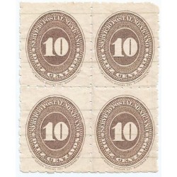 J) 1887 MEXICO, NUMERAL, 10 CENTS BROWN, BLOCK OF 4, XF