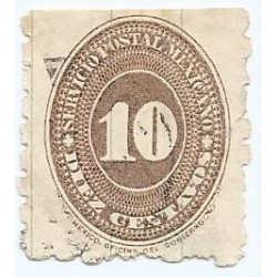 J) 1887 MEXICO, NUMERAL, |0 CENTS BROWN, RULED LINES, XF