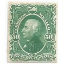 J) 1874 MEXICO, HIDALGO'S HEAD, 50 CENTS GREEN, PROOF IN PAPER INDIA, XF