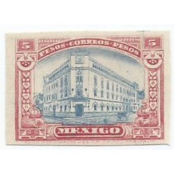 J) 1916 MEXICO, POSTAL PALACE, PROOF, CORREOS BUILDING RED AND BLUE, XF