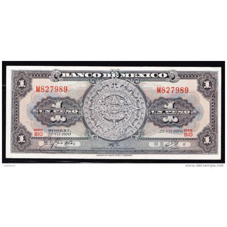 T) BANKNOTE MEXICO: $ 1 PESO CALENDAR AZTECA 20 , 1959 UNC