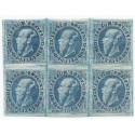 J) 1866 MEXICO, EMPEROR MAXIMILIAN, BLOCK OF 6, 13 CENTS BLUE, WITH DISTRICT OVERPRINT TO SAN LUIS POTOSI, XF