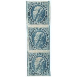 J) 1866 MEXICO, EMPEROR MAXIMILIAN, BLOCK OF 3, VERTICAL STRIP, ENGRAVED, WITH MARGINS ALL ROUND, XF