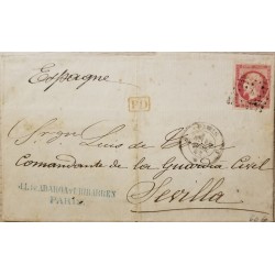 J) 1871 FRANCE, NAPOLEON, MUTE CANCELLATION, CIRCULATED COVER, FROM FRANCE TO SEVILLA