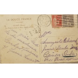 J) 1935 FRANCE, POSTCARD, GIRL, MULTIPLE STAMPS, WITH SLOGAN CANCELLATION, AIRMAIL
